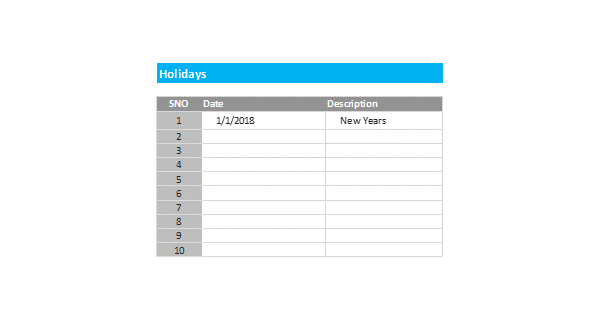 Resource Template Settings – Company Holidays