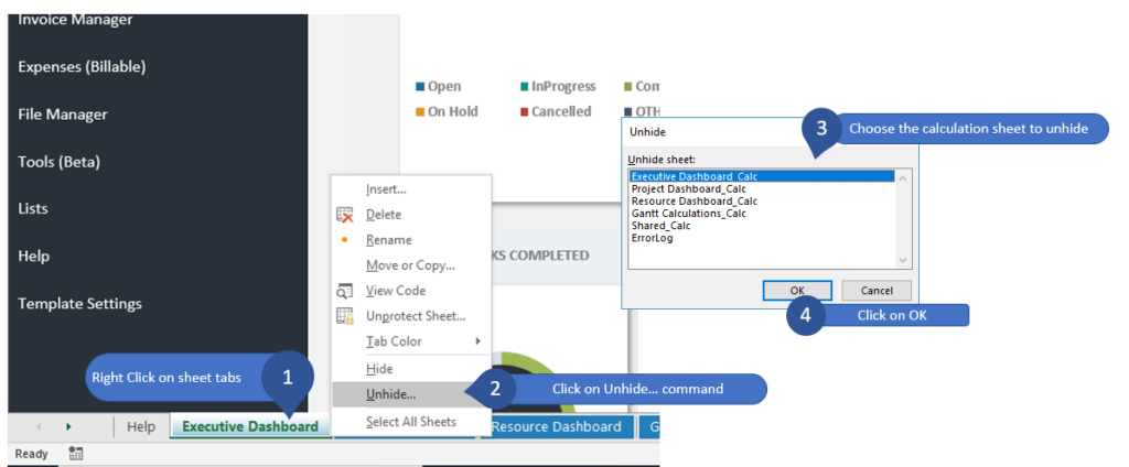 Unhide or Hide Calculation Sheets | Analysistabs® Pro
