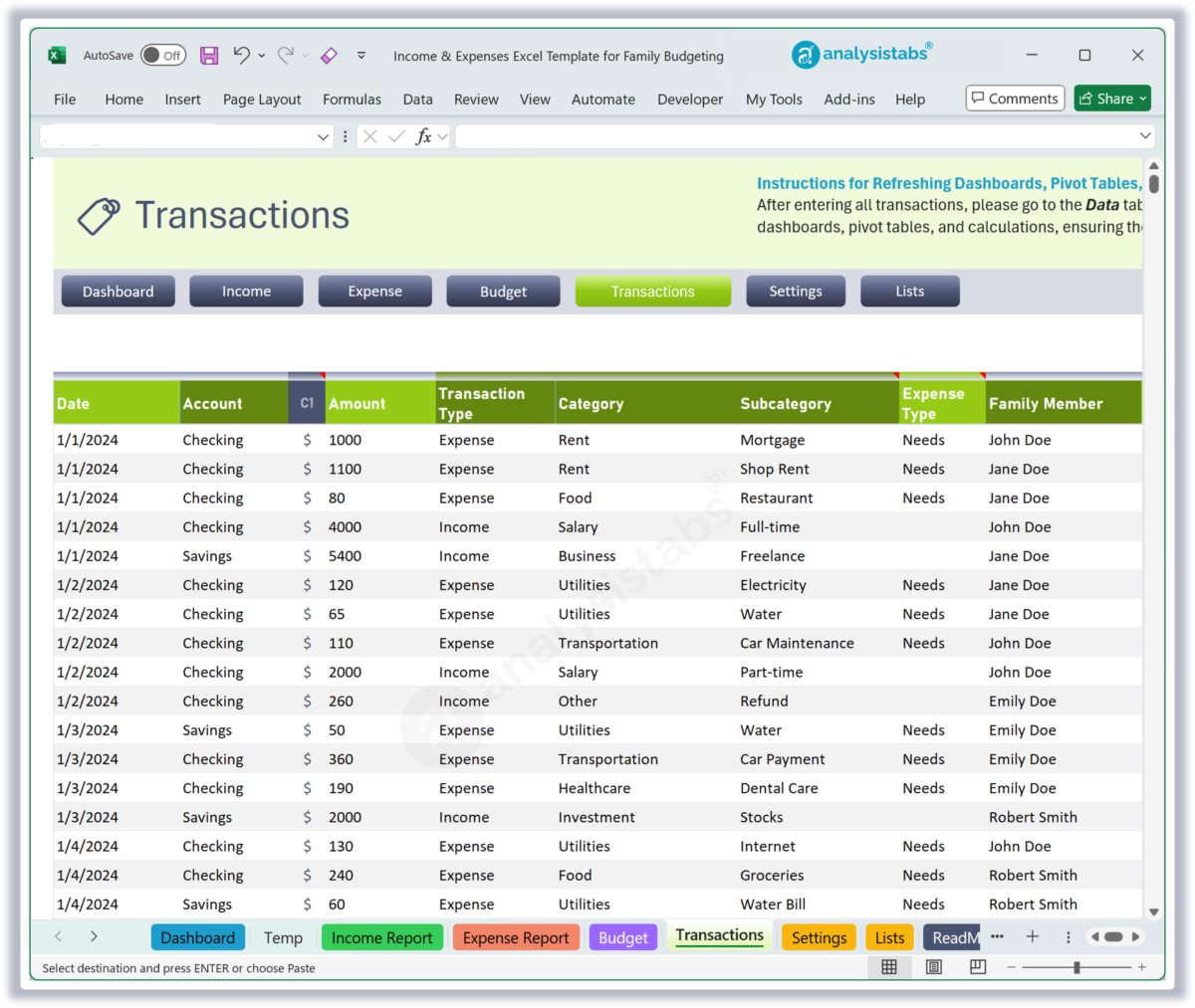 Income and Expense Excel Template