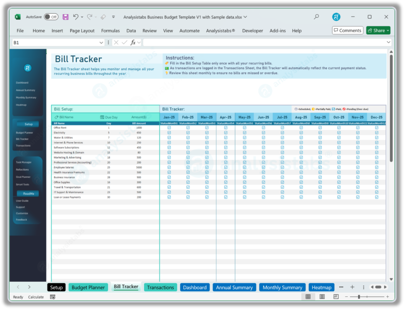 Business Budget Template Bill Tracker
