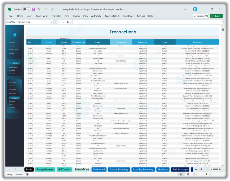 Business Budget Template Transactions