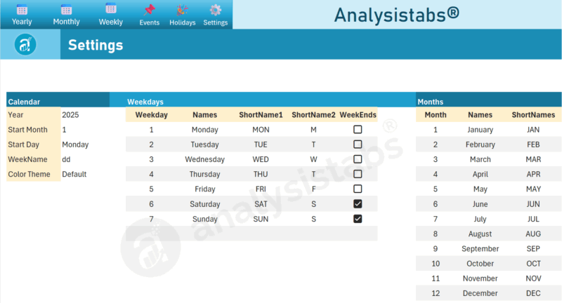 Analysistabs Events Calendar Template Settings