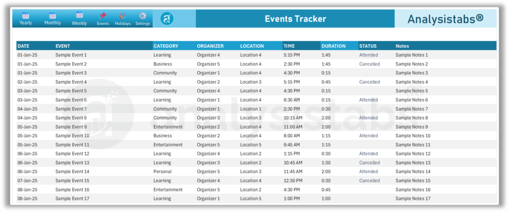 User Guide: How to Use AnalysisTabs Ultimate Calendar Template ...