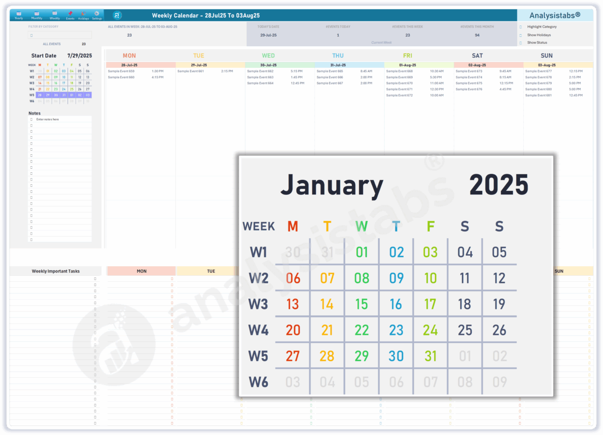 Analysistabs Weekly Excel Calendar Template