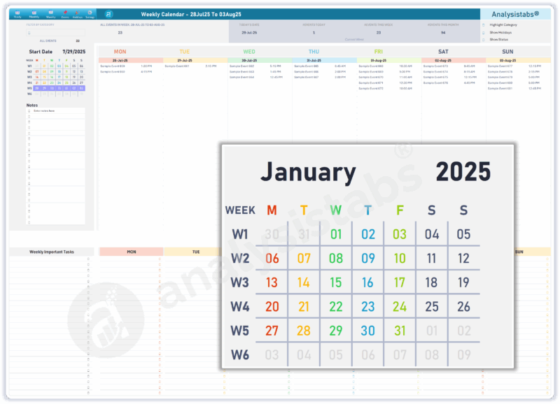 Analysistabs Weekly Excel Calendar Template
