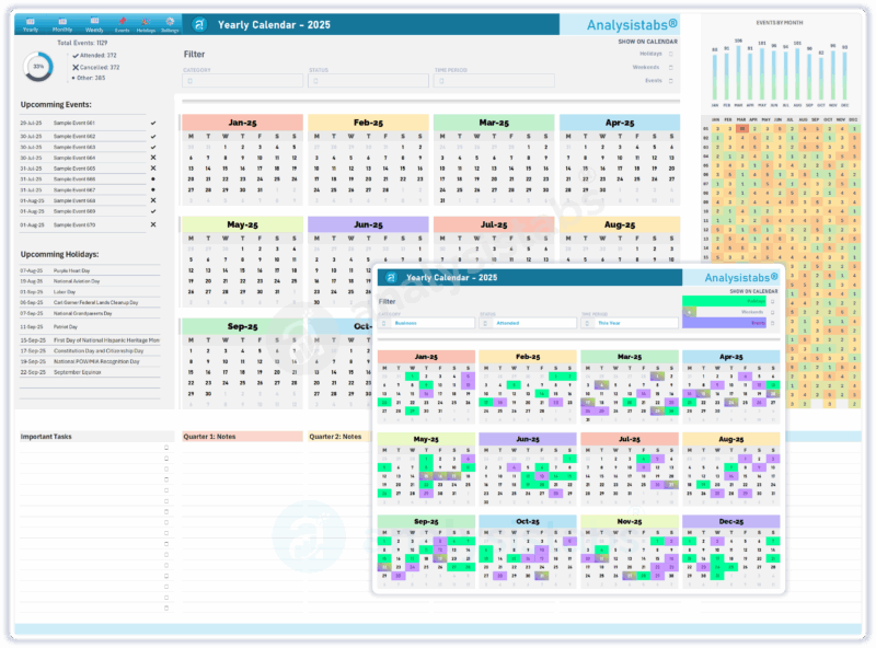 Analysistabs Yearly Excel Calendar Template