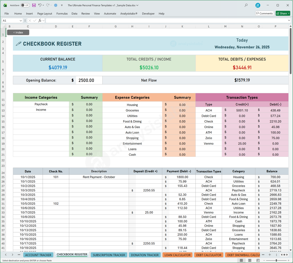 Checkbook Register Template Budget by Paycheck Monthly Dashboard