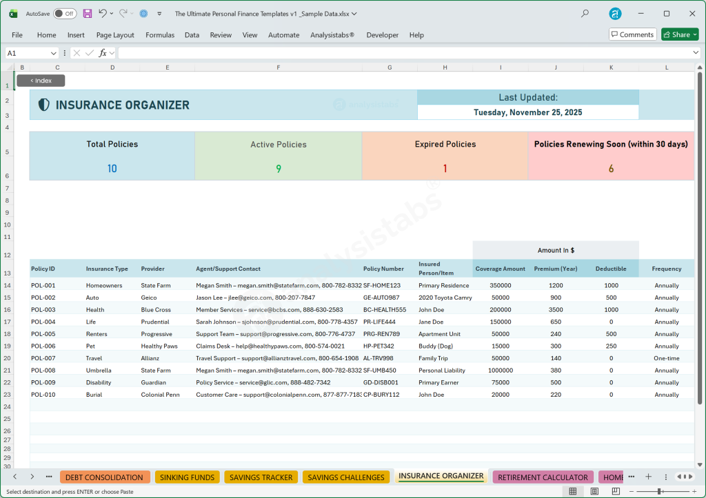 Insurance Organizer Template Budget by Paycheck Setup and Plan