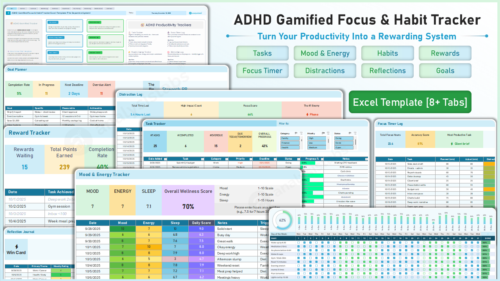 ADHD Gamified Focus $ Habit Tracker Excel Template
