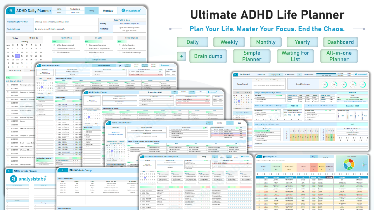 Ultimate ADHD Life Planner Excel Template