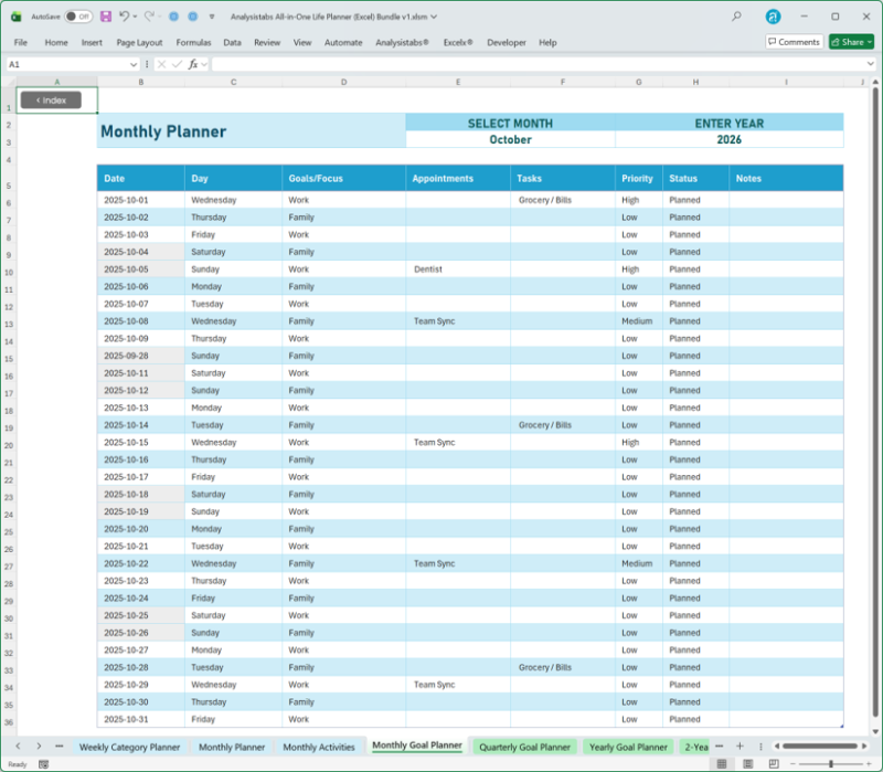 Monthly Goal Planner