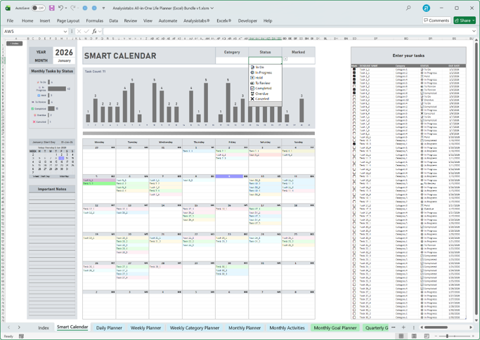 A task-based monthly calendar that gives you a clear overview of deadlines, priorities, and workload at a glance.