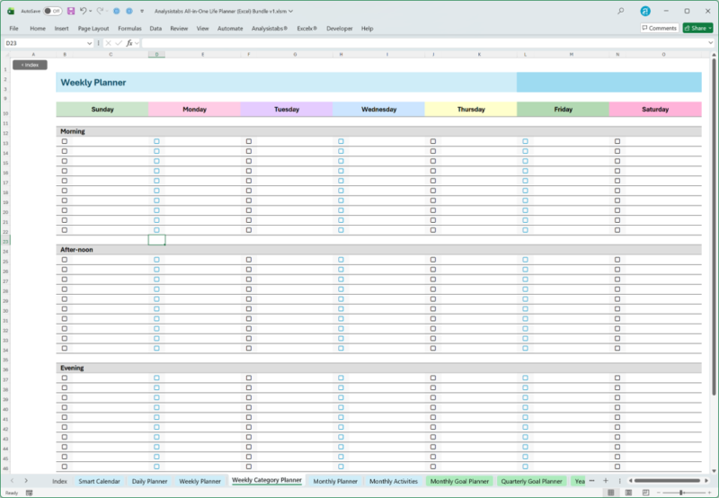 Weekly Planner (By Category)