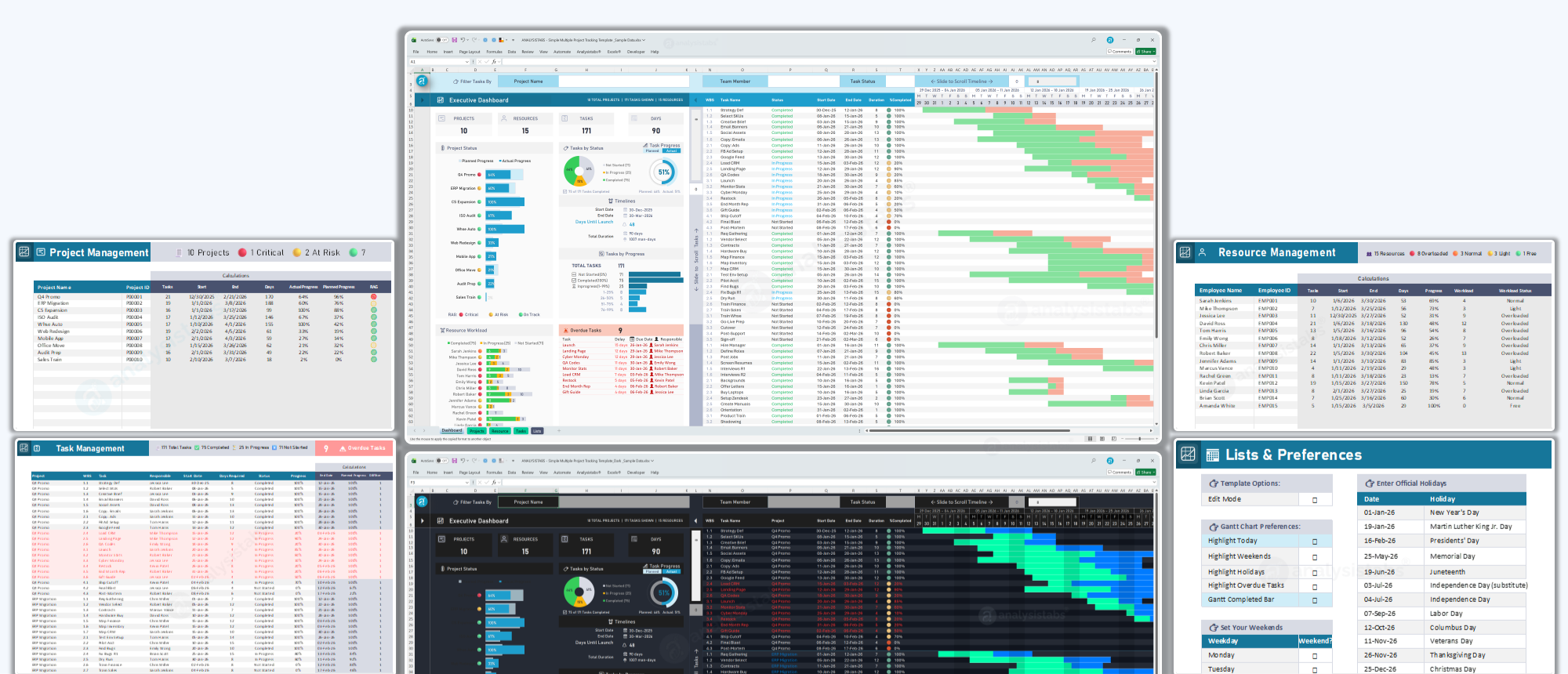 Simple Multiple Project Tracking Excel Template Features